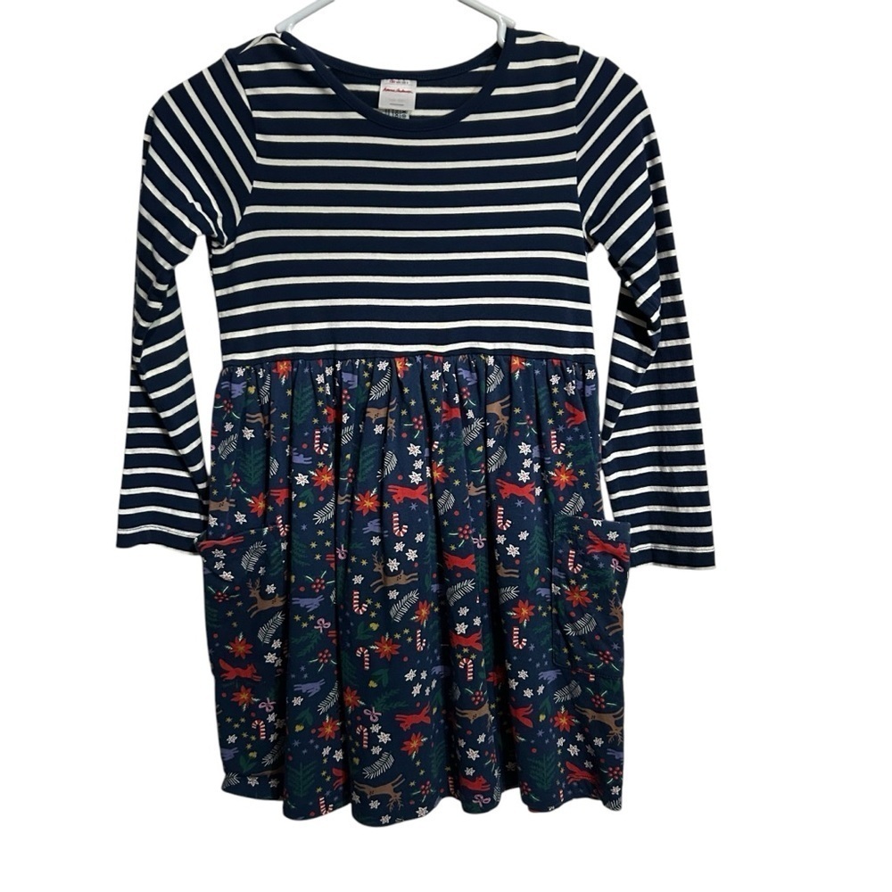 Hanna Andersson NAVY STRIPE WOODLAND HOLIDAY MIXIE PLAYDRESS DRESS Size 8